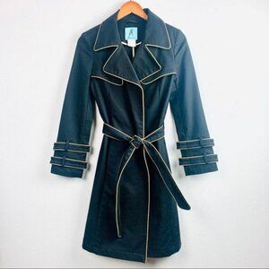 Marciano Luxury Gold Piped Black Trench Dress Coat